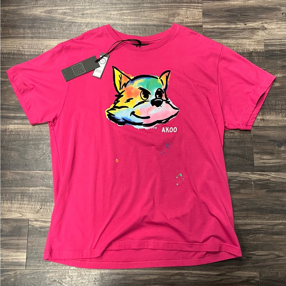 Akoo Pink Tee with Colorful Fox Graphic